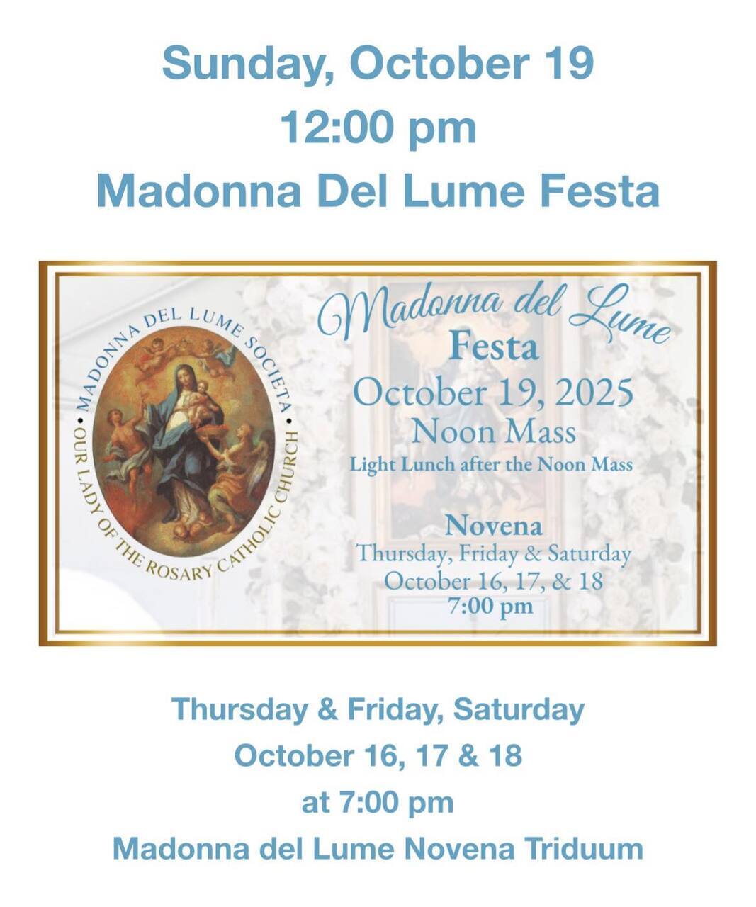 Maria SS del Lume San Diego Celebrates Its 88th Festa, Reminding Us There is Light
