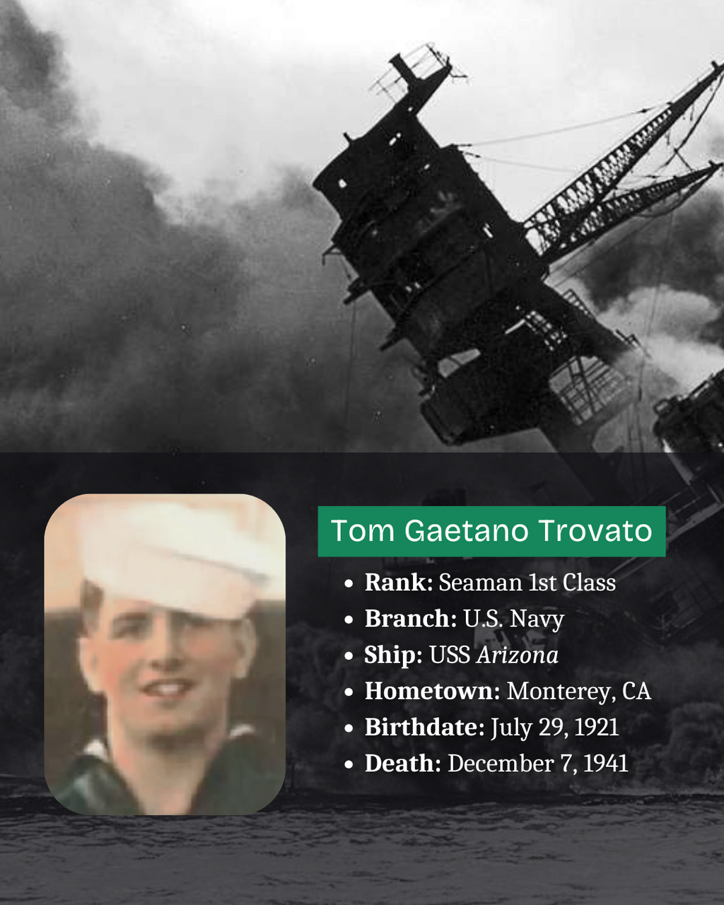 Tom Trovato Died on the USS Arizona. His Mother Was Ordered to Leave Home.